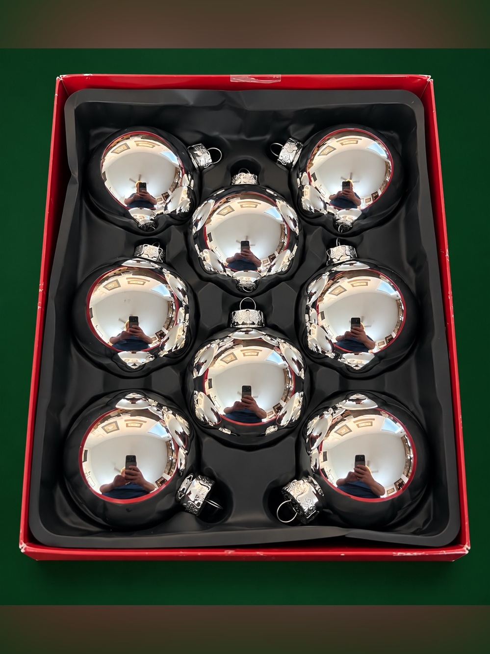 8 Ct Silver Glass Ball Christmas Ornaments Boxed (78)
